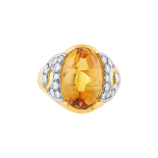 LaViano Fashion 18K Yellow Gold and Platinum Citrine and Diamond Ring