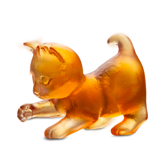 Daum Crystal Mini Amber Kitten Playing