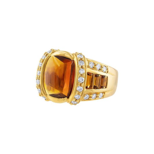 LaViano Fashion 18K Yellow Gold Citrine and Diamond Ring