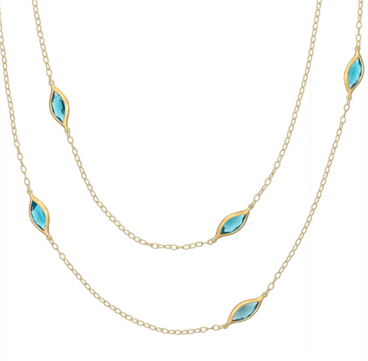 Carelle 18K Yellow Gold Blue Topaz Necklace