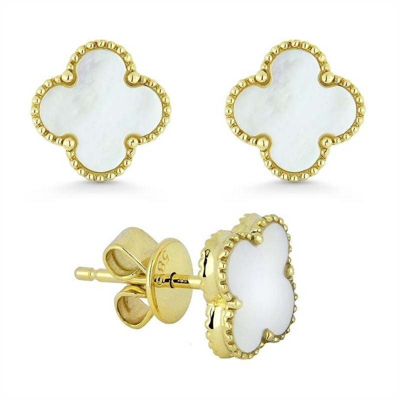 LaViano Fashion 14K Yellow Gold Mother of Pearl Clover Motif Earrings