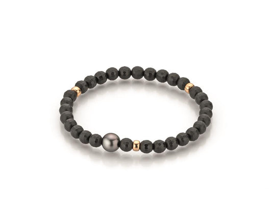 LaViano Fashion 18K Rose Gold Tahitian Pearl 8-9MM and Black Onyx Beaded Bracelet