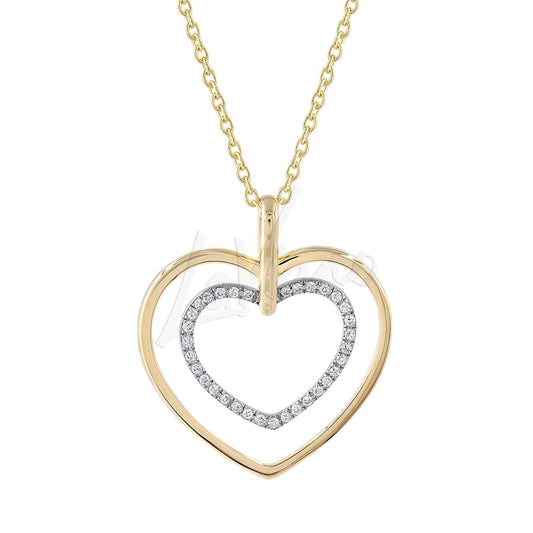 LaViano Fashion 14K Two Tone Diamond Heart Necklace