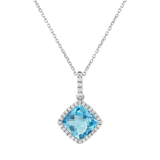 Pe Jay Creations 14K White Gold Blue Topaz and Diamond Pedant