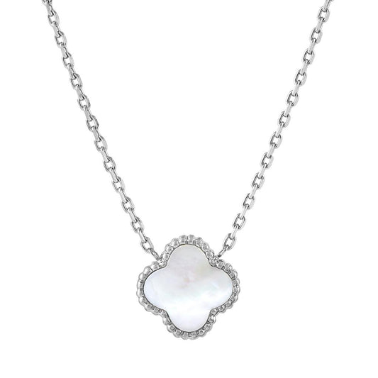 LaViano Fashion Sterling Silver Mother of Pearl Large Clover Necklace