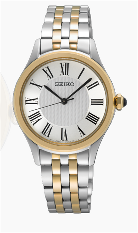 Seiko Essentials Two Tone Quartz SUR612 Silver Roman Dial