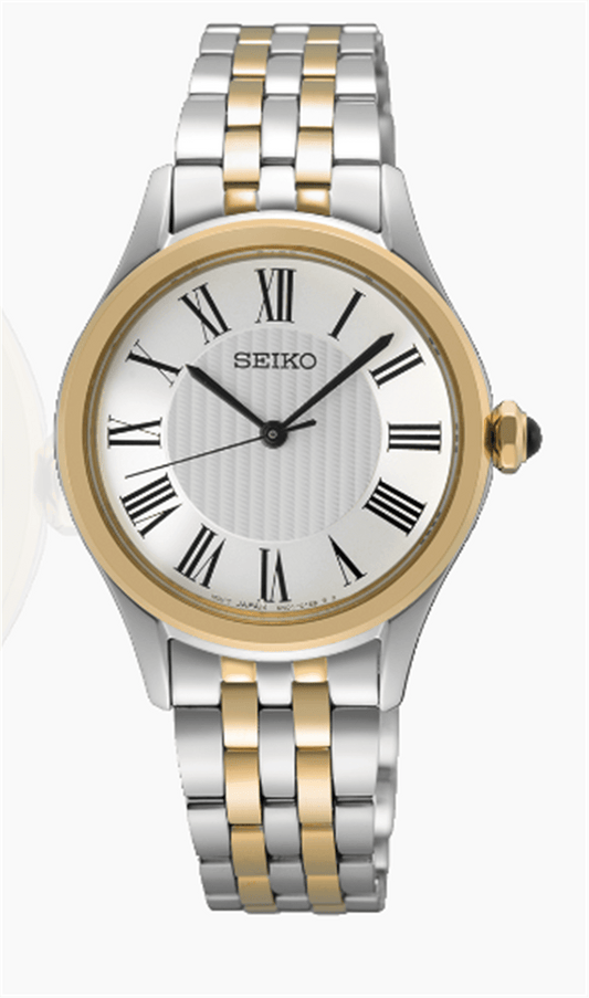 Seiko Essentials Two Tone Quartz SUR612 Silver Roman Dial