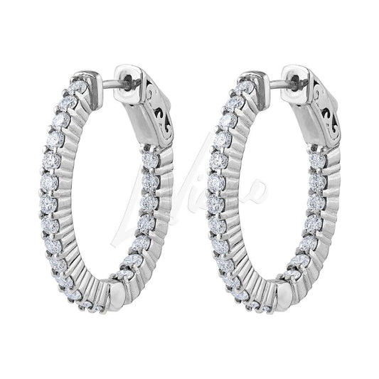 LaViano Fashion 14K White Gold Diamond Hoop Earrings