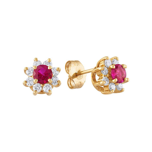 LaViano Fashion 14K Yellow Gold Ruby and Diamond Earrings