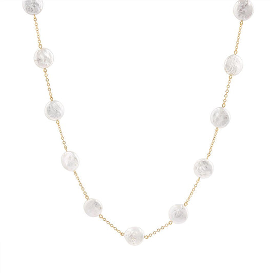 LaViano Fashion 14K Yellow Gold Coin Pearl Necklace