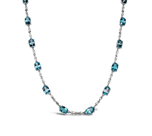 Pe Jay Creations 14K White Gold Blue Topaz and Diamond Necklace