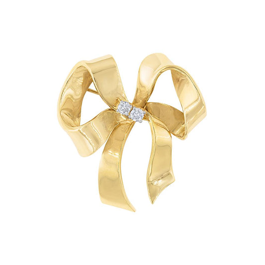 LaViano Fashion 18K Yellow Gold and Platinum Diamond Bow Pin