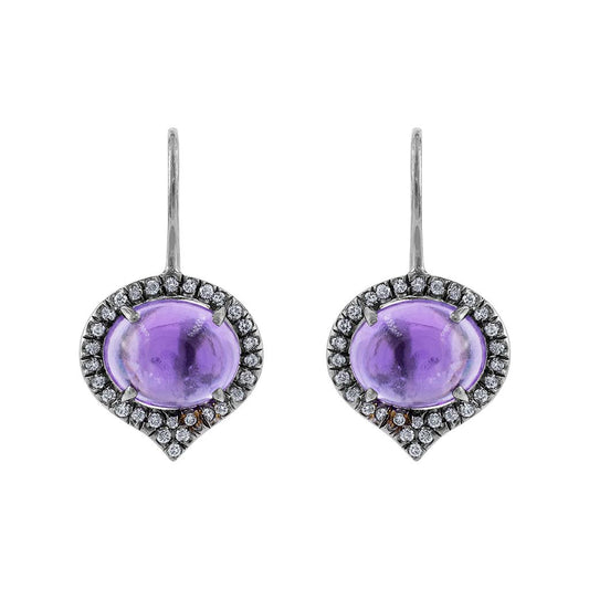 LaViano Fashion 18 Karat Black Rhodium, Cabochon Amethyst and Diamond Earrings