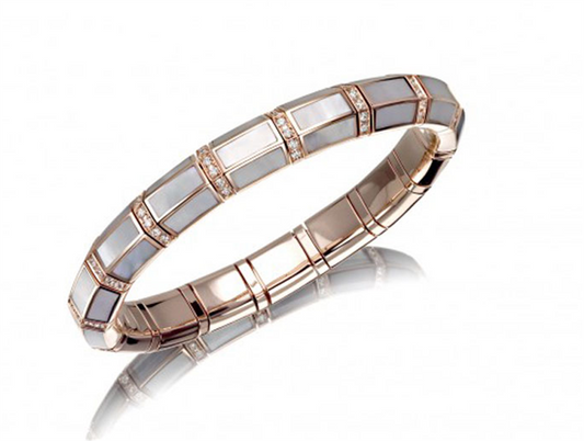 Picchiotti 18K Rose Gold Pink Mother of Pearl and Diamond Bracelet