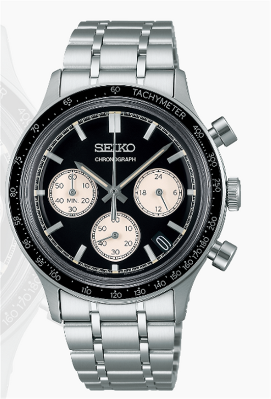 SEIKO Essentials 38.7mm Quartz Chronograph Black Dial on Steel Bracelet SSB479