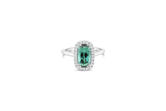 LaViano Fashion 14K White Gold Green Tourmaline and Diamond Ring