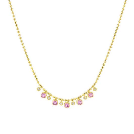 Mazza 14K Yellow Gold Pink Sapphire and Diamond Necklace