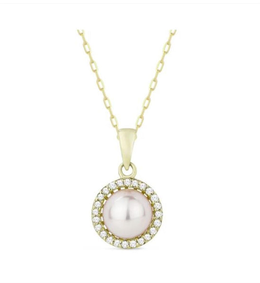 LaViano Fashion 14K Yellow Gold Pearl and Diamond Pendant
