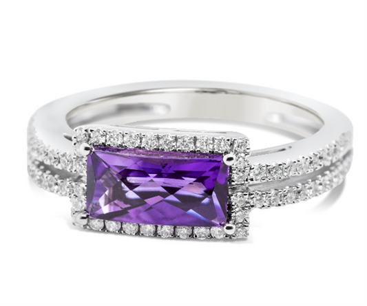 Pe Jay Creations 18K White Gold Amethyst and Diamond Ring
