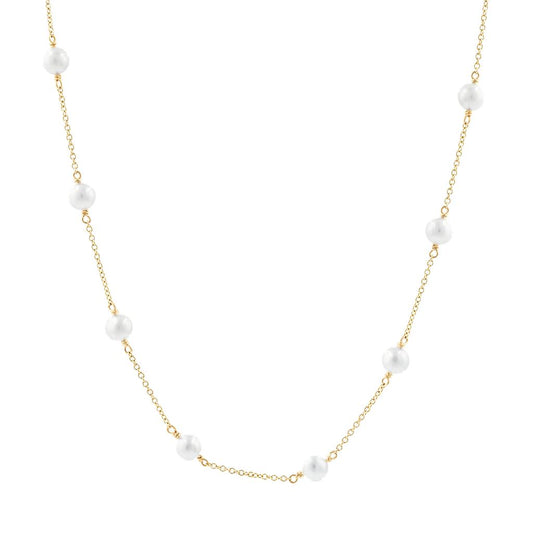 LaViano Fashion 14K Yellow Gold Tin Cup Pearl Necklace