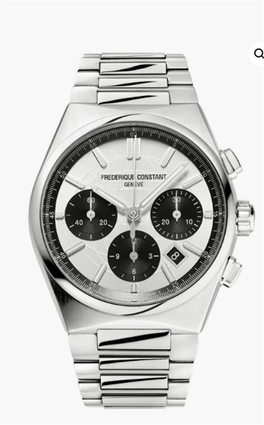 FC Highlife Chronograph Automatic Stainless Steel Case And Bracelet 10 ATM Water Resistant White Dial With Black Sub Dials - 60 Hour Power Reserve