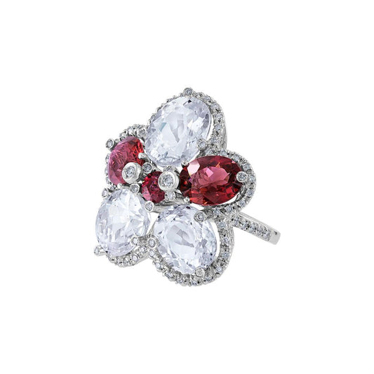 LaViano Fashion 18K White Gold Kunzite and Pink Tourmaline Diamond Ring