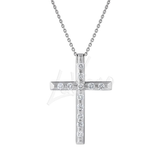 LaViano Fashion 14K White Gold Diamond Cross 12 Diamonds .36 Carats