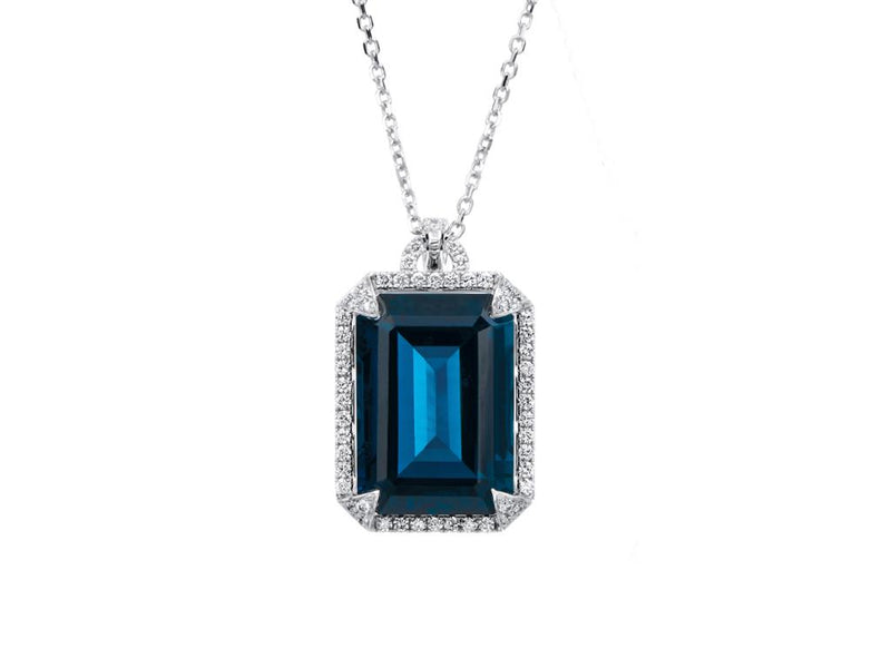 Pe Jay Creations 18K White Gold London Blue Topaz and Diamond Necklace