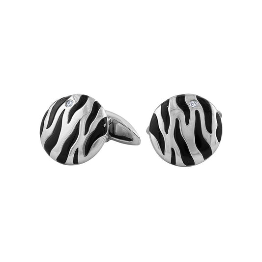 LaViano Fashion 18K White Gold Black Enamel and Diamond Cufflinks