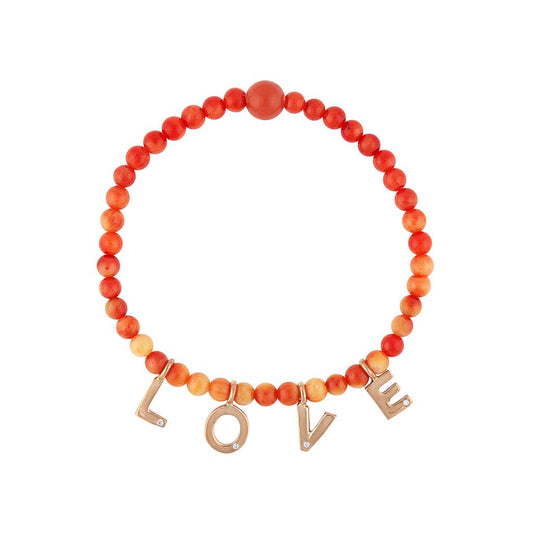 LaViano Fashion 18K Rose Gold βLoveβ on a Coral Beaded Bracelet