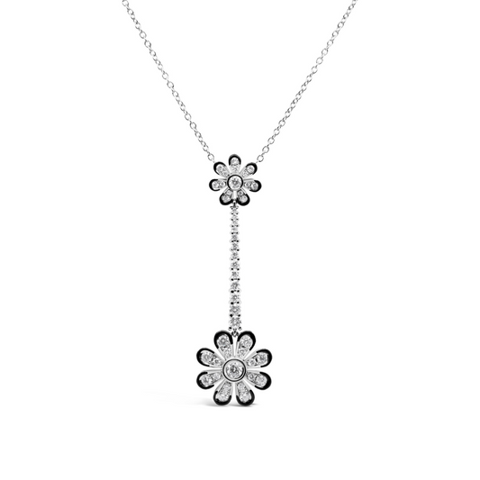 LaViano Fashion 18K White Gold Diamond and Enamel Flower Drop Necklace