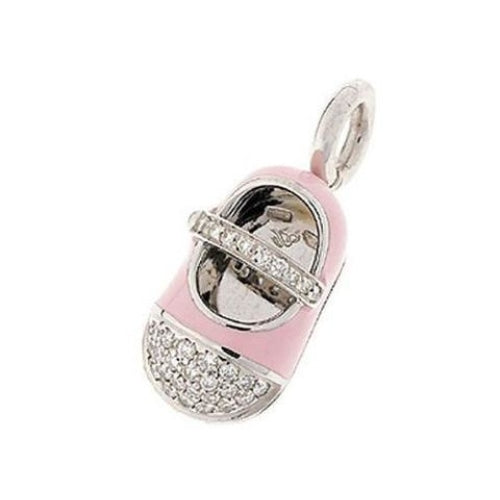 Aaron Basha - 18K White Gold Pink Baby Shoe Charm with