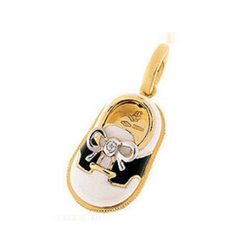 Aaron Basha - 18K Yellow Gold White Baby Shoe Charm with