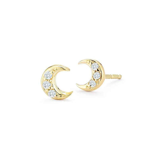 lavianojewelers - 14K Yellow Gold Diamond Moon Earrings |