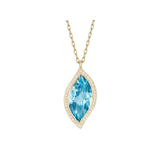 Carelle - 18K Yellow Gold Blue Topaz and Diamond Leaf