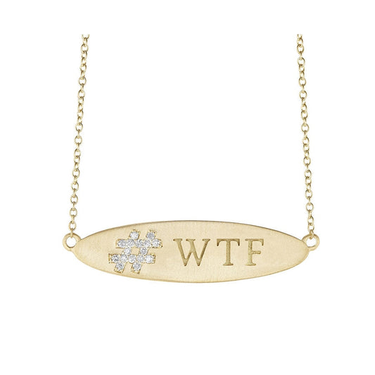 Carelle - 18K Yellow Gold WTF Hashtag Pendant Necklace |
