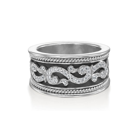 ELI Jewels - Antiqued Sterling Silver Etruscan Diamond Ring