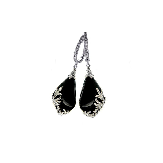 Frederic Sage - 18K White Gold Black Agate and Diamond Drop