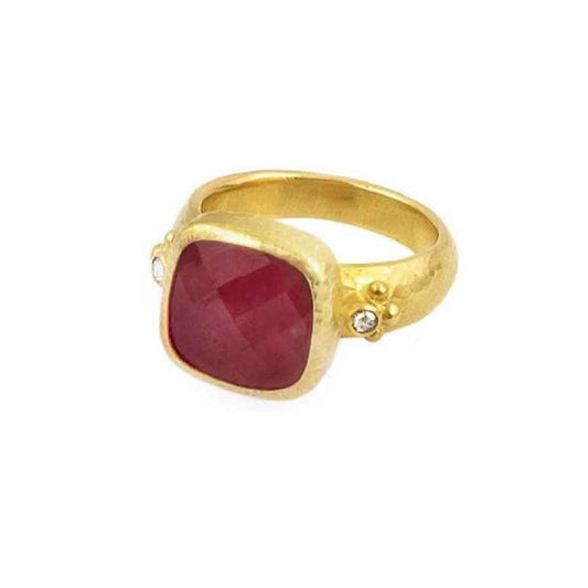 Gurhan - 24K Yellow Gold Elements Ruby & Diamond Ring |