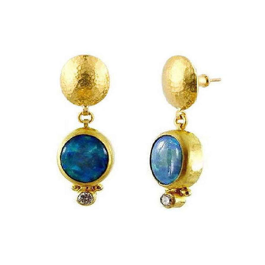 Gurhan - 24K Yellow Gold Opal and Diamond Drop Earrings |