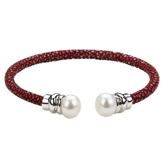 Honora - Sterling Silver Leather and Pearl Cuff Bracelet |