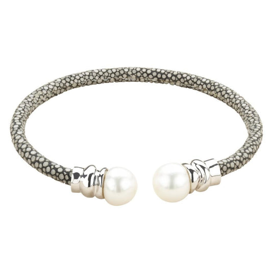 Honora - Sterling Silver Leather and Pearl Cuff Bracelet |