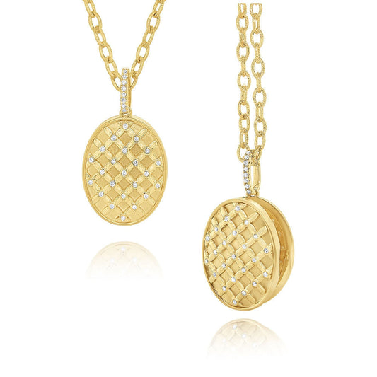 KC Designs 14k Gold and Diamond Oval Lattice Remembrance Locket