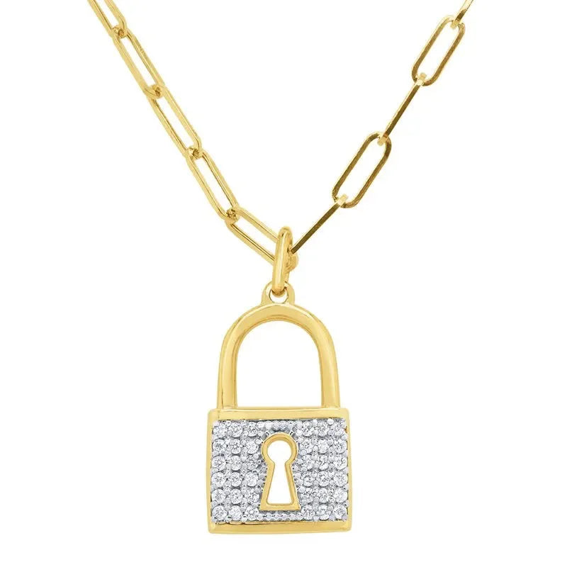 14K White Gold Diamond Padlock Pendant