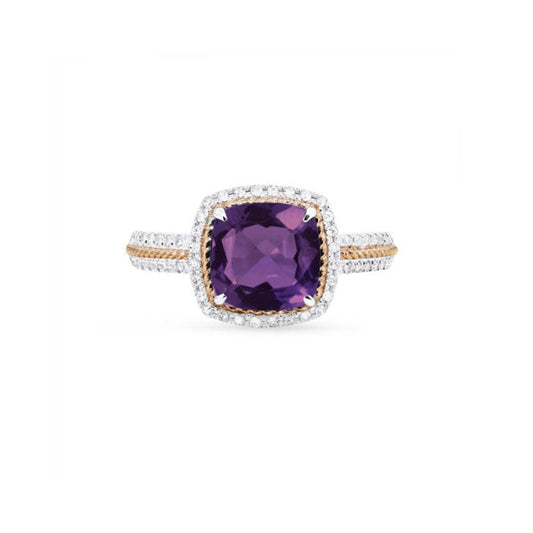 14K Rose Gold Diamond and Amethyst Two Tone Ring