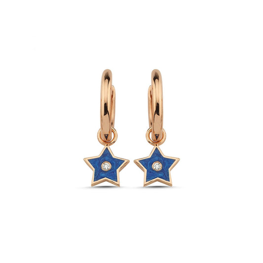 lavianojewelers - 14K Rose Gold Enamel Star Hoop Earrings |