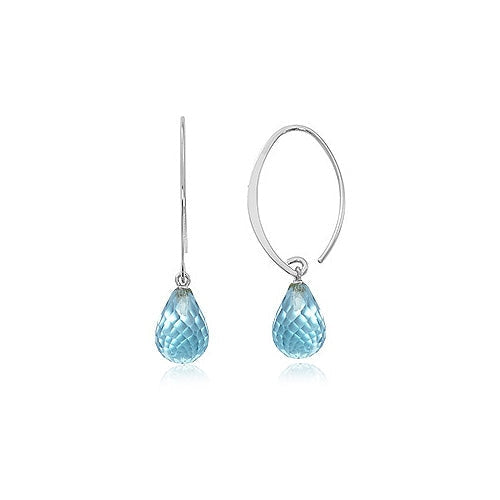 14K White Gold Blue Topaz Dangle Earrings
