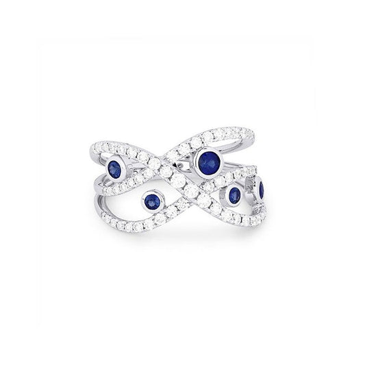14K White Gold Diamond and Sapphire Swirl Ring