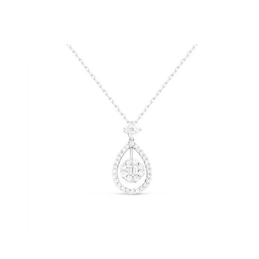 14K White Gold Diamond Oval Cluster Pendant