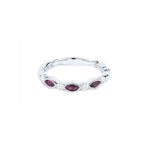 14K White Gold Ruby and Diamond Band